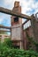 Fireplace chimney at the abandoned wrecked house