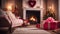 fireplace with christmas decorations A lovely Christmas with a fireplace and a present. The fireplace is romantic and cozy