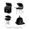 fireplace doodle set, vector illustration black.