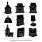 fireplace doodle set, vector illustration black.