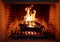 Fireplace, fire burning, cozy warm fireside, christmas home