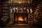 fireplace with holiday stockings hung on the mantle