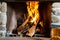 Fireplace in a hunter\'s cabin or alpine hut