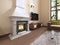 The fireplace in the interior is modern English style