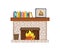 Fireplace with Shelf Books, Framed Photo Interior