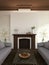 Fireplace and sofas