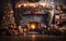 Fireplace Surrounded, decorated Christmas tree and gift