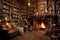 fireplace surrounded by shelves of books, inviting relaxation