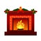 Fireplace. Vector icon. Christmas design.