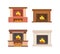 Fireplaces with Wooden Logs Isolated Icons Set