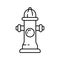 Fireplug icon. Linear logo of fire hydrant. Black simple illustration of street water pipe with three nozzles. Contour isolated