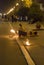 Fireshow at night on Viareggio beach promenade