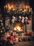 Fireside Festivities: Decorated Fireplace with Christmas Ornaments and Stockings for Gifts