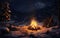 Fireside Glow Campfire Magic in the Heart of Snowy Silence. Generative AI