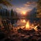 Fireside Haven: A Serene Camping Setup Surrounded by Nature's Beauty