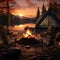 Fireside Haven: A Serene Camping Setup Surrounded by Nature& x27;s Beauty