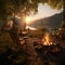 Fireside Haven: A Serene Camping Setup Surrounded by Nature's Beauty