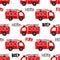 Firetruck pattern design - funny hand drawn doodle, seamless pattern.