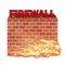 Firewall with brick wall and real fire