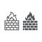 Firewall line and glyph icon, fire and security