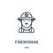 firewoman icon vector from jobs collection. Thin line firewoman outline icon vector illustration. Linear symbol