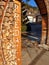 A firewood arch with the inscription of the city Predazzo