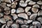 Firewood close-up. Background of chopped firewood in a pile.