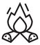 Firewood with fire flame. Campfire icon in linear style