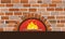 Firewood oven on brick wall. Flat and solid color design