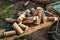 Firewood preparation. A pile of chopped wood