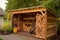 firewood storage shed filled with various wood types