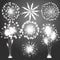 Firework bursting in various shapes sparkling pictograms set. Abstract vector illustration