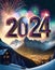 Firework displaying the number 2024. New Year\\\'s Eve