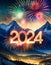 Firework displaying the number 2024. New Year\\\'s Eve