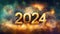 Firework displaying the number 2024. New Year\\\'s Eve