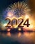 Firework displaying the number 2024. New Year\\\'s Eve