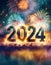 Firework displaying the number 2024. New Year\\\'s Eve