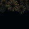 Firework gold sparkle background card. Beautiful bright fireworks isolated on black background. Light golden decoration