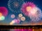 firework over the sea, cityscape, fireworks, holiday celebration background, AI generated