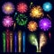 Firework realistic style celebration holiday event night explosion light festive party vector illustration lights