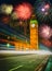 Firework show over Big Ben at night, London