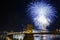 Fireworks in Budapest. View of the illuminated Chain Bridge and