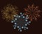 Fireworks bursting in glowing multi colours on brown background