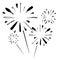 Fireworks composition with doodle images of firework spots of different shape cartoon handdrawn style