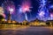 Fireworks display in Sopot at the Molo - pier on Baltic Sea, Poland