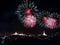 Fireworks displaying over the mountain.Colourful firework fest