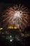 Fireworks explode over the temple of acropolis in Athens