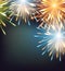 Fireworks explosions frame colors on a greeting card to the Happy New Year blank