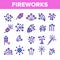 Fireworks, Firecrackers Thin Line Icons Vector Set