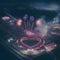 Fireworks launches over heart-shaped stadium drone view. New Year\\\'s fun and festiv